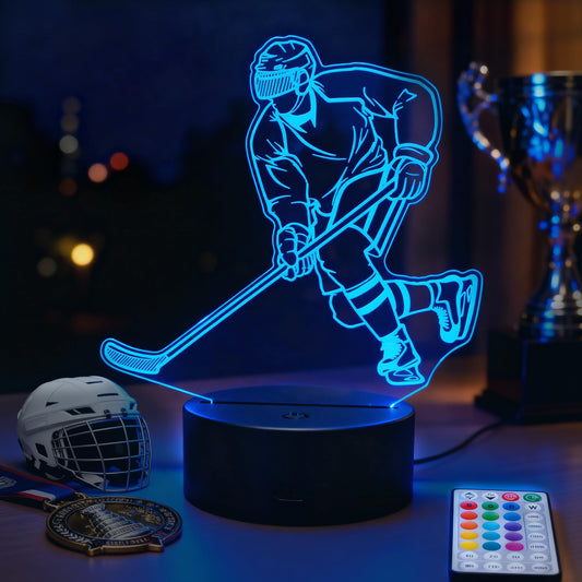 Hockey Night Light, Ice Hockey Gifts, 3D Illusion Lamp with Remote Control, 16 RGB Colors, 4 Flashing Modes, Timer, Dimmable, Kids Room Hockey Decoration Gifts for Holiday Birthday Christmas