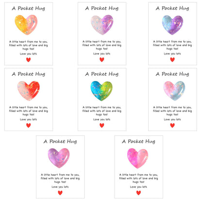 Nogeqi 8 Pcs Pocket Hug Resin Heart with Greeting Cards Thinking of You Gifts, Long Distance Relationship Gifts I Love You for Him Her, Pocket Hugs for Friend Boyfriend Girlfriend Family