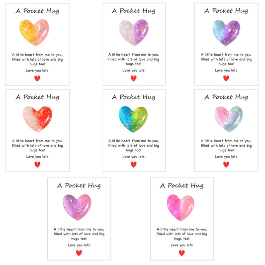 Nogeqi 8 Pcs Pocket Hug Resin Heart with Greeting Cards Thinking of You Gifts, Long Distance Relationship Gifts I Love You for Him Her, Pocket Hugs for Friend Boyfriend Girlfriend Family
