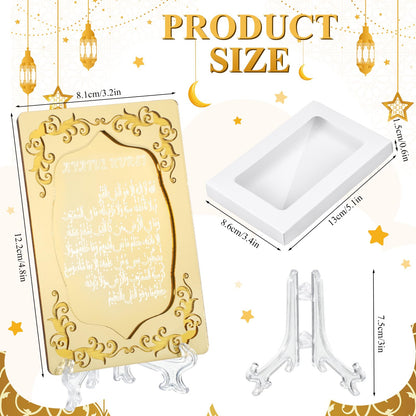 Yinkin 12 Pcs Eid al-Adha Gifts for Women Ayatul Kursi Islamic Party Favors Gifts Ramadan Muslim Wedding Table Art Room Party Decoration with Clear Stand and Gift Boxes (Gold)