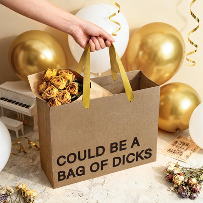 WRAPAHOLIC 13" Large Funny Birthday Kraft Paper Gift Bag - Could Be a Bag of Dicks Design Paper Bags for Friends Birthday and Valentine's Day