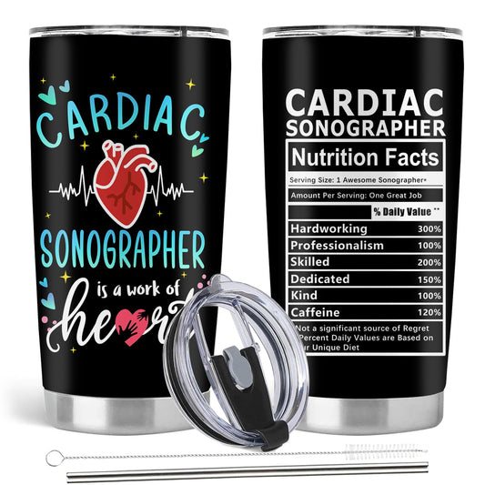 Cardiac Sonographer Gifts, Ultrasound Tech Student Gifts, 20oz Stainless Steel Tumbler with Lid Straw