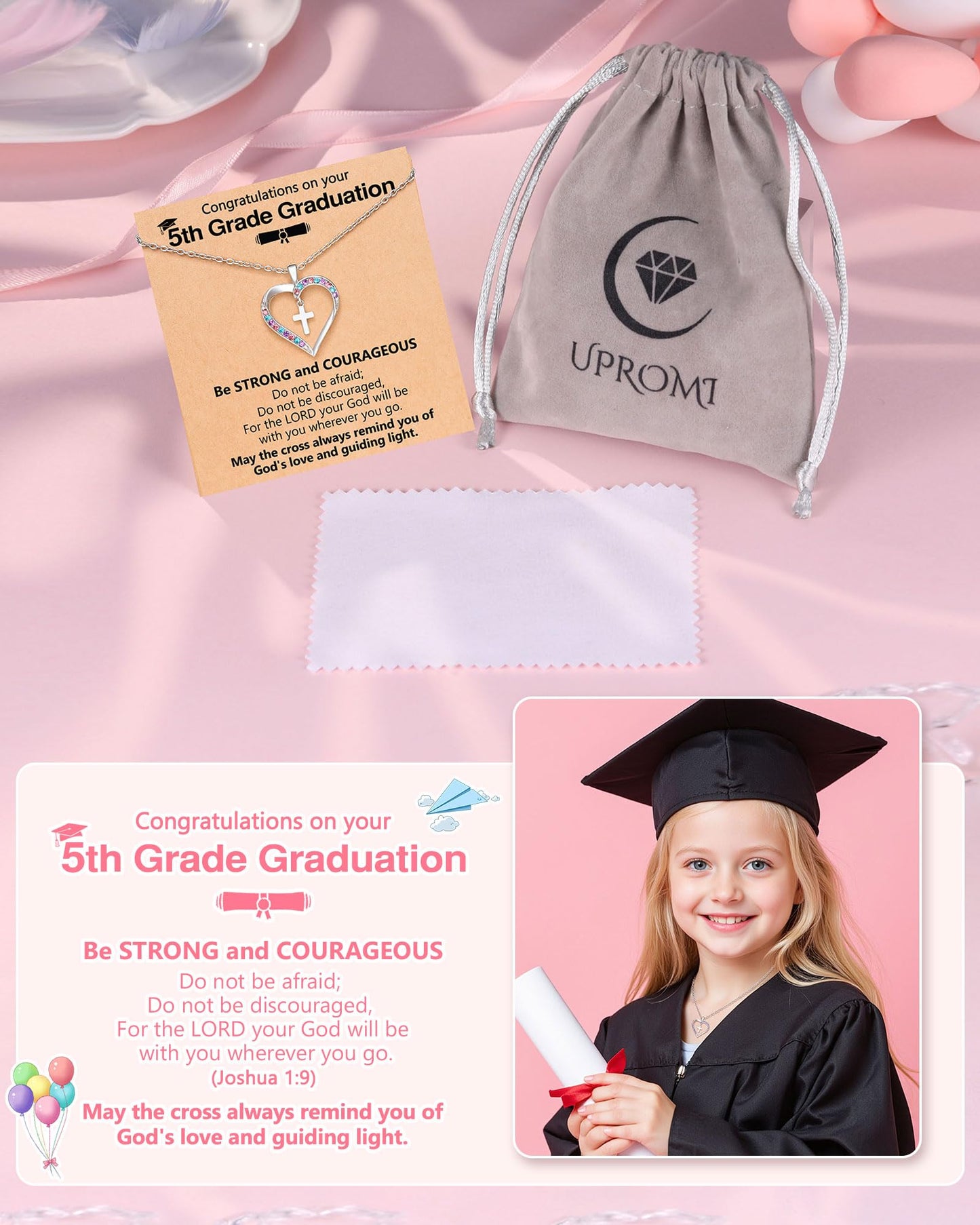 UPROMI Cross Necklace for Girls Back to School Gifts for Girls Baptism First Communion Confirmation Graduation Gifts