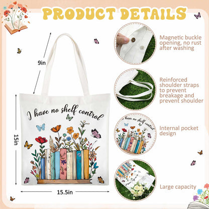 Paterr 6 Pcs Book Lover Gifts for Women, Mother's Day Book Club Gifts for Bookish, Canvas Tote Bag Makeup Bag Print Blanket Socks 16oz Glass Coffee Cup with Straw Cute Keychain for Librarian Birthday