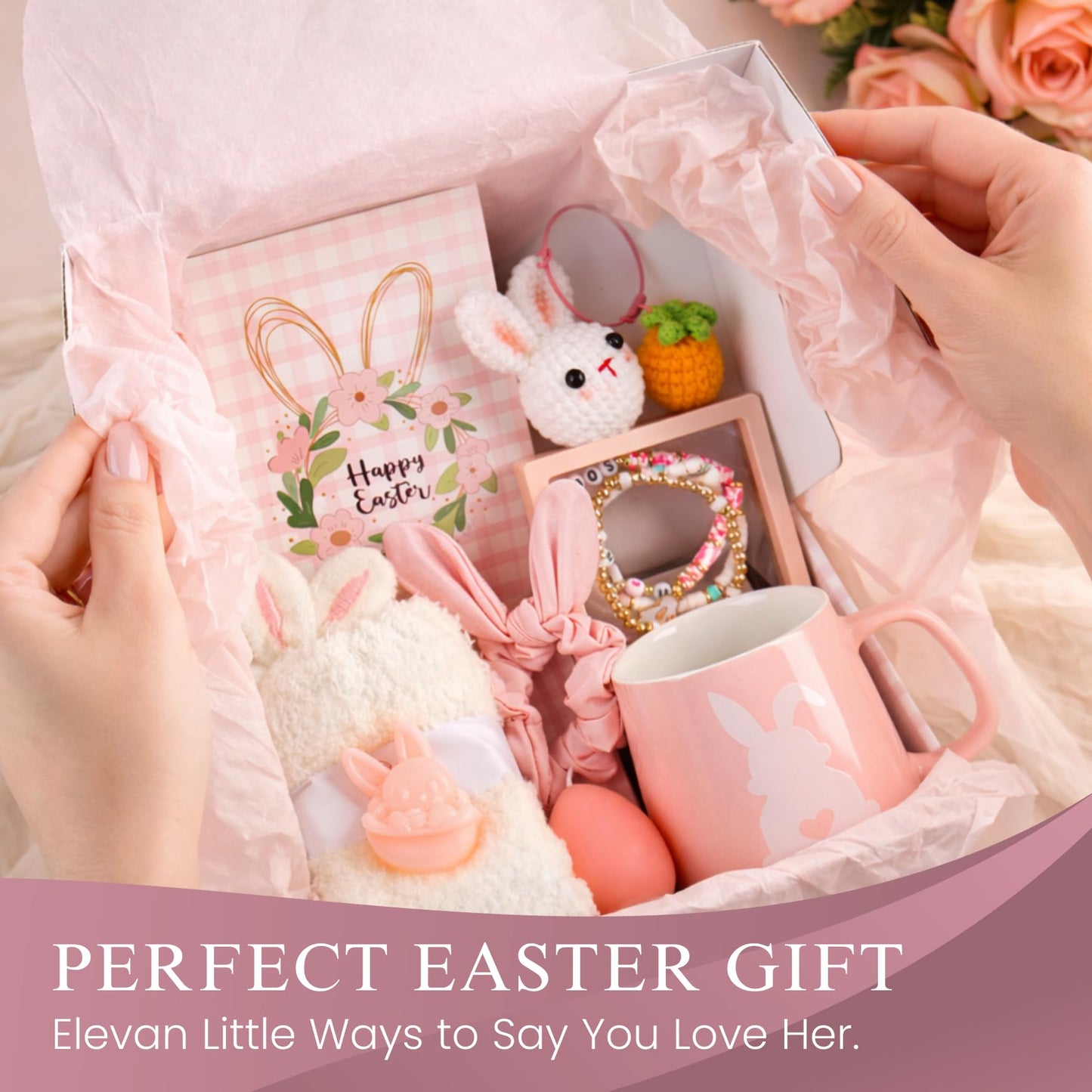 Teen Easter Basket Stuffers for Teen Girls & Women 11 pieces – Bunny Gift Set with Easter Tumbler, Coffee Mug & Bracelet, Cute Spring Gifts
