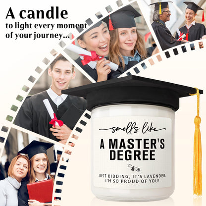 Masters Degree Graduation Gifts- Funny Masters Degree Candle with Mortarboard- Graduation Gift for Her/Him/Graduates, Grad Gift for Women/Men, Lavender, Soy Wax