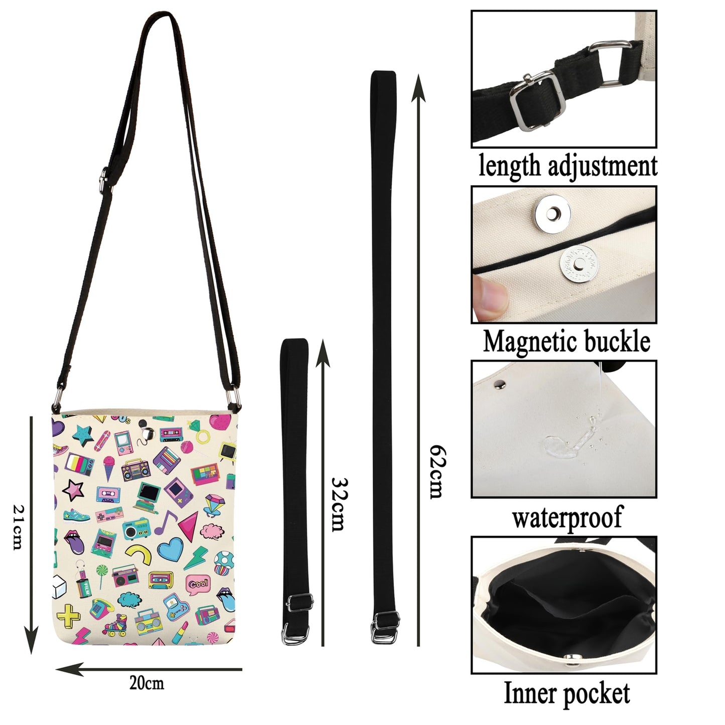 G2TUP 80s Lover Gift 80s Retro Crossbody Bag I Love 80s Travel Bag Back To The 80s Gift