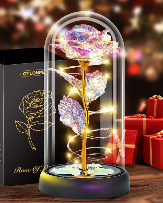 Otlonpe Mothers Day Flowers Gifts for Mom from Daughter Son, Preserved Forever Glass Light Up Rose Gifts for Grandma Wife Women Girlfriend Sister, Gift for Teacher Appreciation Graduation (Colorful)