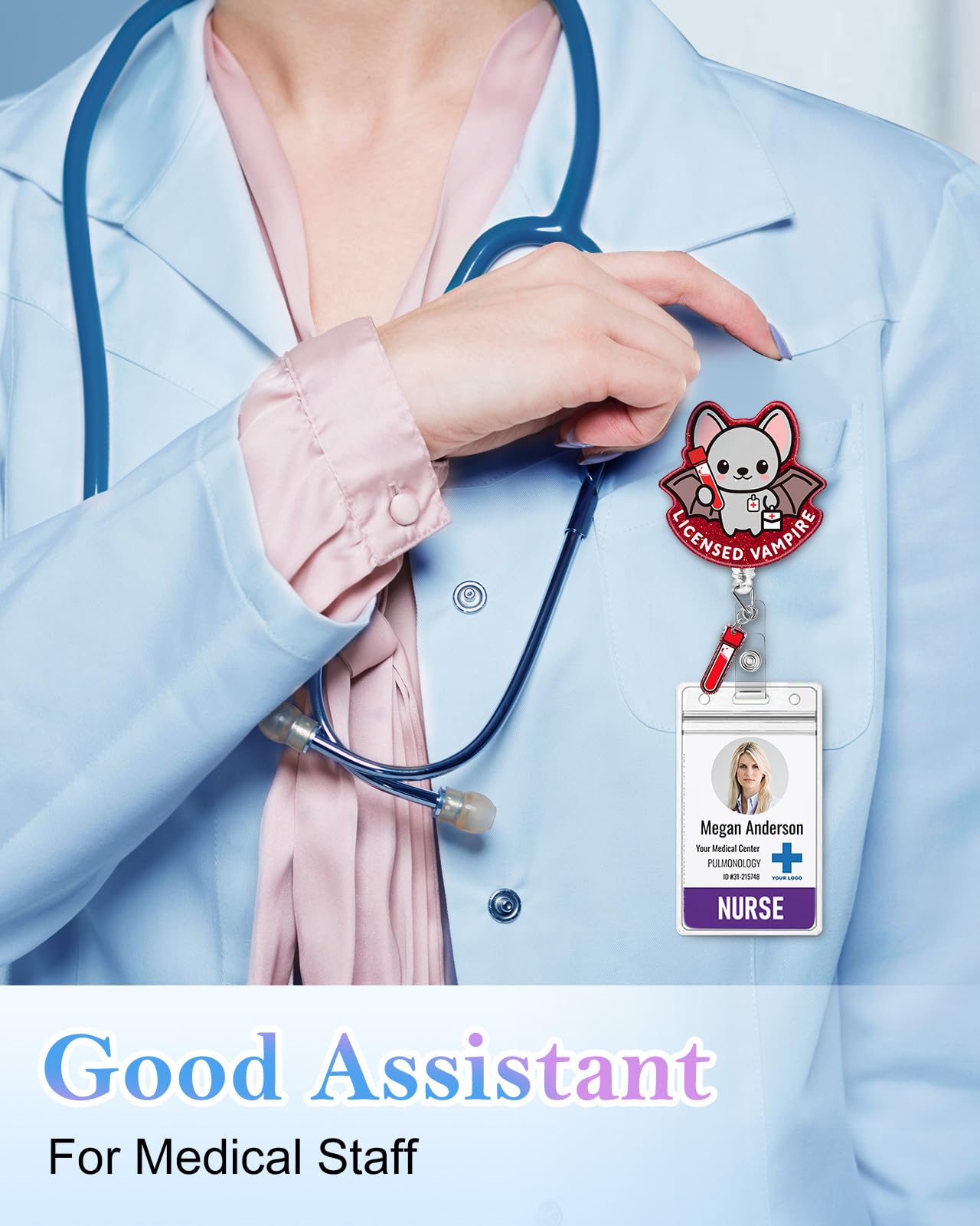 Plifal Nurse Badge Reel Holder Clip - Phlebotomist LAB Tech Vampire Blood Retractable ID Name Card Badge Reel with Charm Alligator Clip, Nurse Nursing Office Medical Worker Student Accessories Gifts