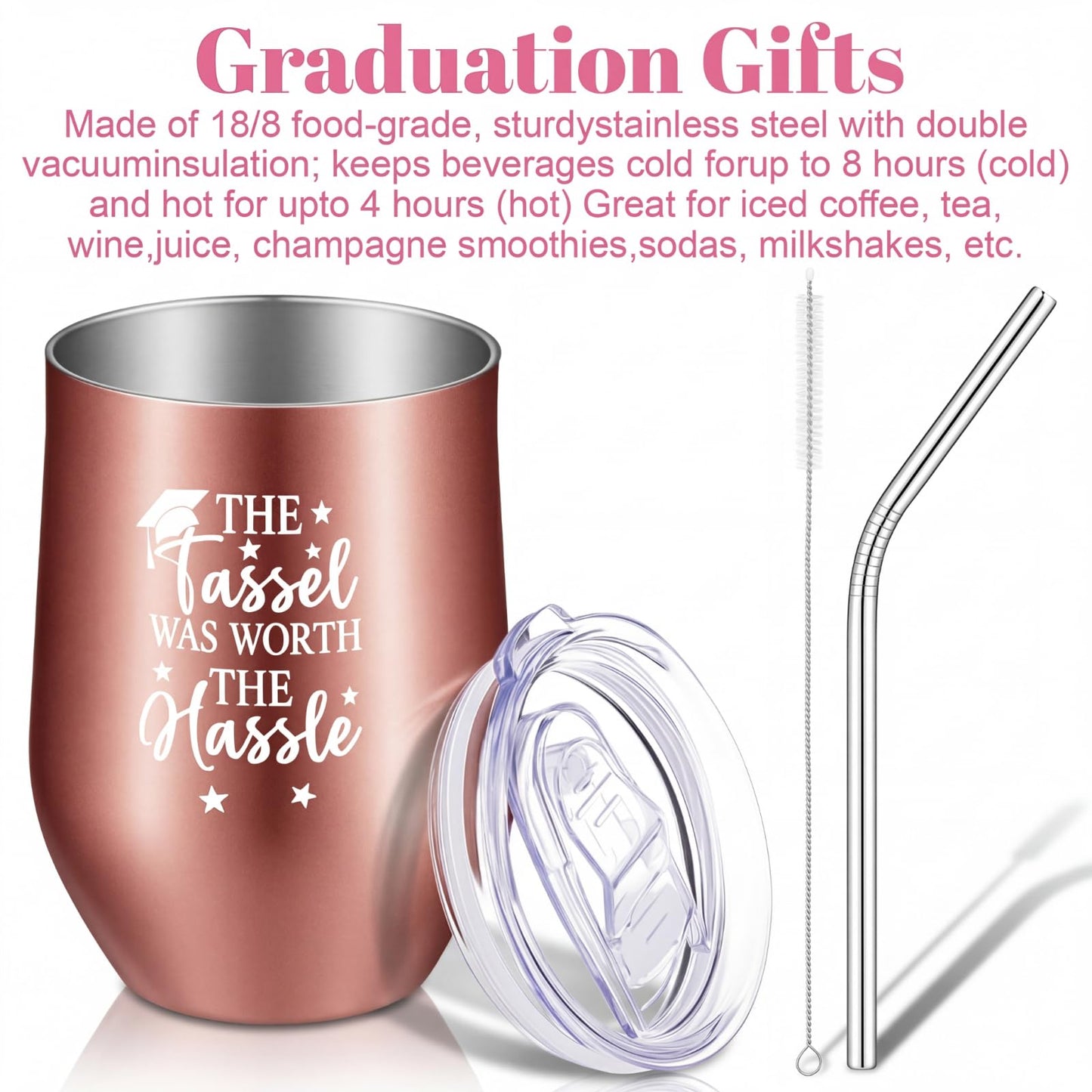 Patelai Pink Graduation Gift Basket Set for Her 2026, with Tumbler Blanket Candle Socks Bracelet Eye Mask Card, High School College Masters Degree Graduation Gifts for Friend Daughter Niece