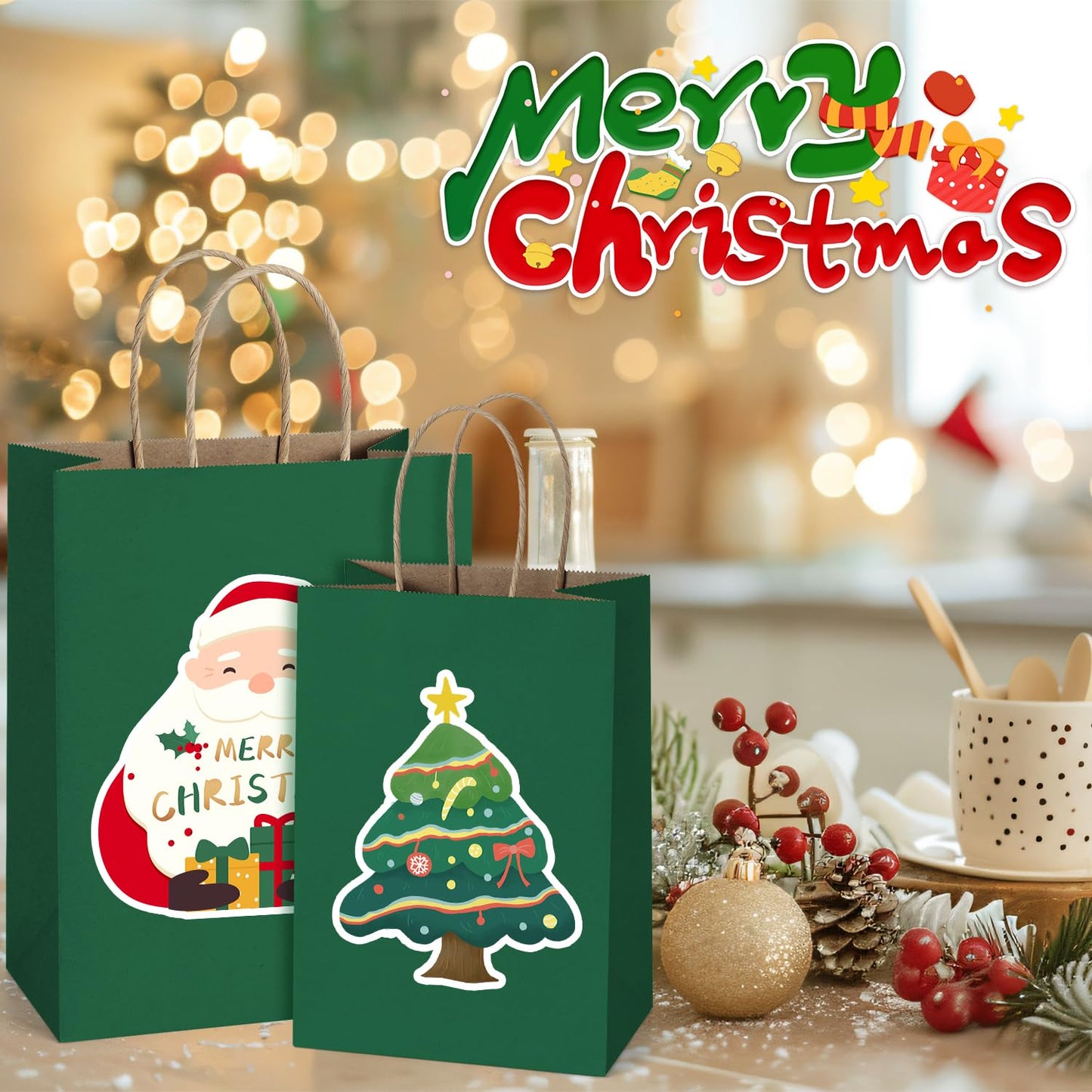 BagDream Forest Green Paper Bags with Handles Bulk 10x5x13 Inch 50Pcs Large Kraft Paper Gift Bags for Christmas, Thanksgiving, Outings, Craft, Retail, Grocery, Shopping, Recyclable