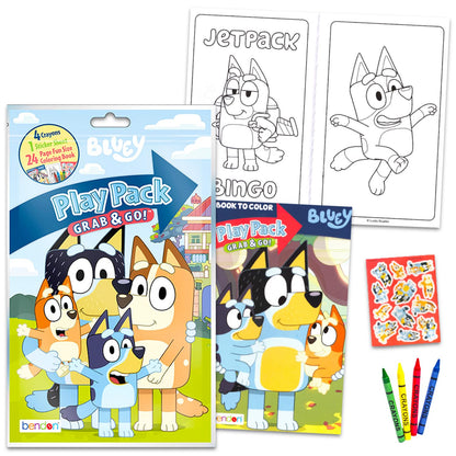 Bluey Easter Gift Bag Coloring Set - Bundle with 4 Coloring Activity Books, Easter Egg Print Cellophane Bag, Twist Tie, Stickers | Bluey Easter Gift Basket Stuffers