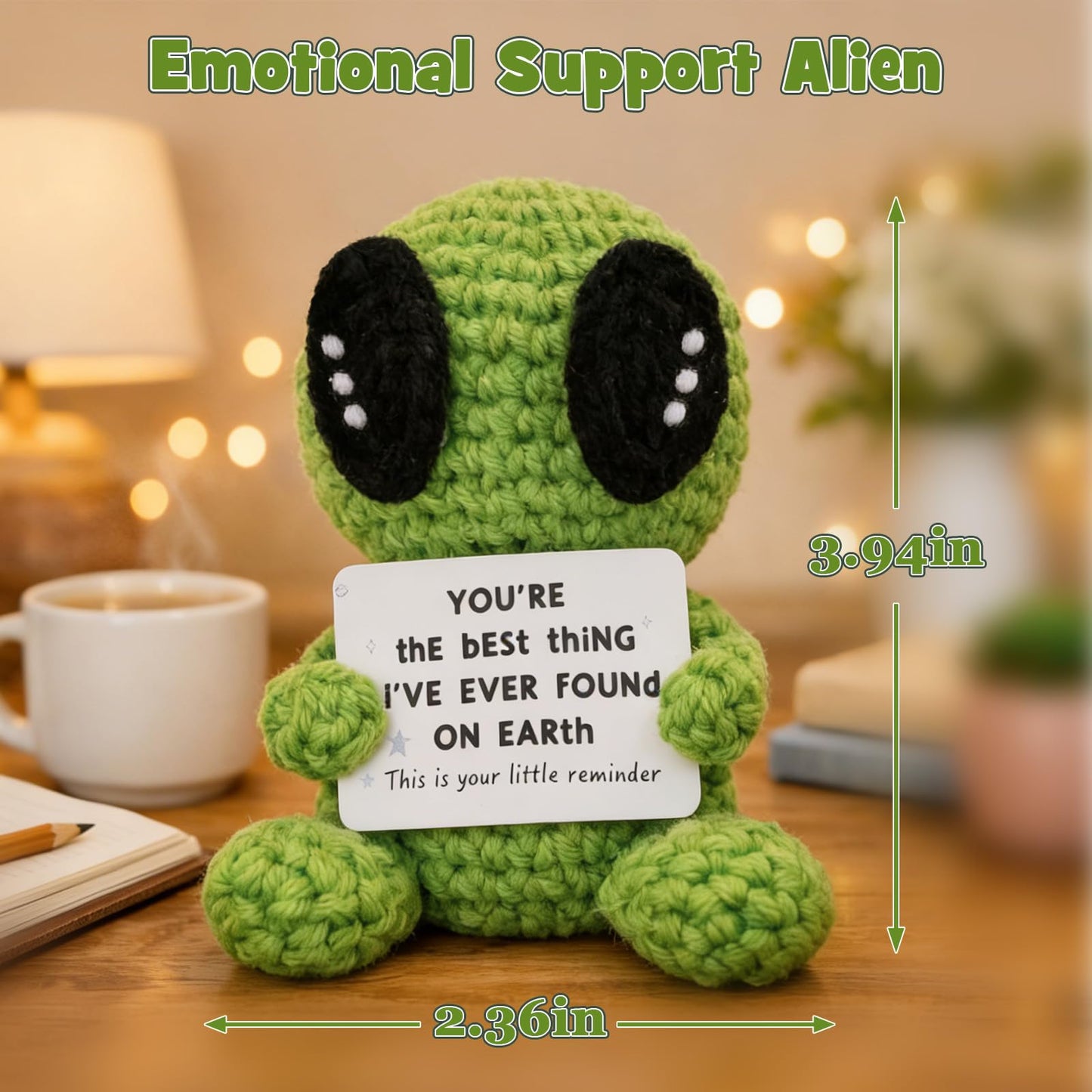 Funny Alien Gifts for Men Women - Handmade Crochet Emotional Support Alien with I Need Some Space Card, Cute Knitted Desk Decor Birthday Gift for Best Friend Coworker Sci-Fi Fan Introvert
