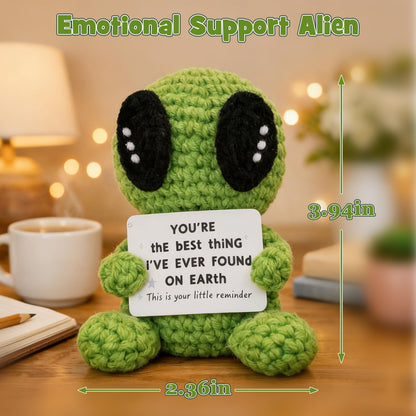 Funny Alien Gifts for Men Women - Handmade Crochet Emotional Support Alien with I Need Some Space Card, Cute Knitted Desk Decor Birthday Gift for Best Friend Coworker Sci-Fi Fan Introvert