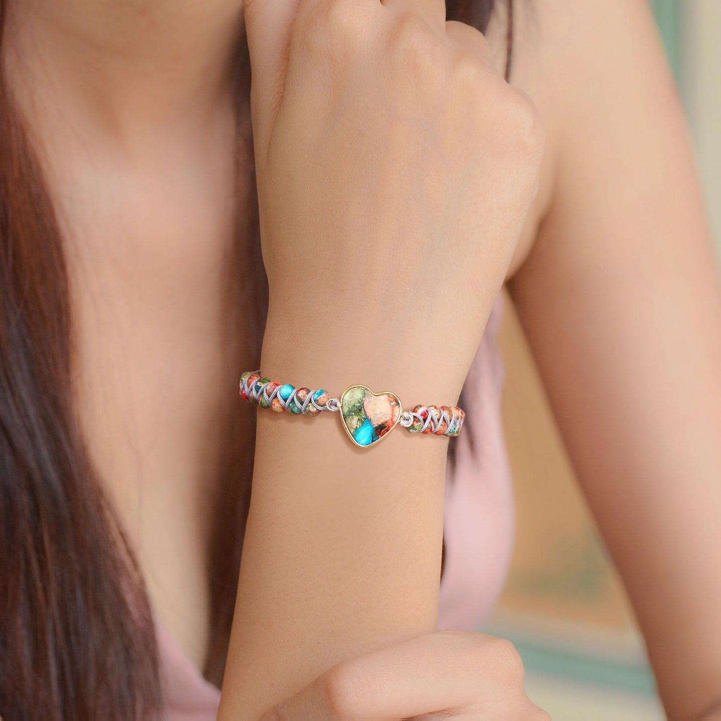 MOOGEEN Handmade Beaded Bracelets for Women Gifts for Granddaughter Daughter Mom Best Friend Bestie Sister Jasper Heart Bracelets Boho Natural Stone Colorful Beads Wrap Bracelet Turquoises Jewelry