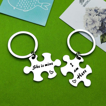 Baipilu Lesbian Couples Keychain Set - I am Hers, She is Mine Keychain for LGBT Women, Stainless Steel Keychain Gift for Girlfriend, Valentine's Day, Anniversary, Birthday, Wedding