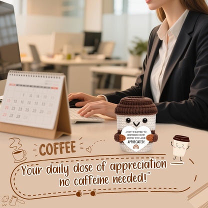 OCCdesign Mini Appreciation Gift for Women Men Coworkers Teachers Boss Nurses Handmade Crochet Coffee Cup Thank You Gift for Friends Roommates Staff Employees Volunteers Birthday Office Desk Decor
