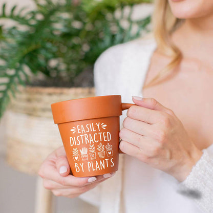 14oz Large Plant Mug With Shovel Spoon & Fork Easily Distracted By Plants Flower Pot Coffee Mug Gardening Mug - Handmade Plant Lover Gifts Idea for Women Grandma Mom Mothers Day Christmas