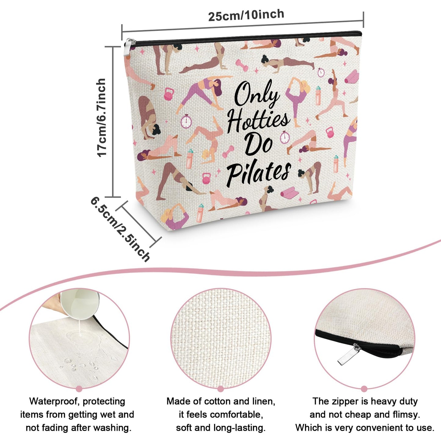 Pilates Lovers Makeup Bag for Women Pilates Gift for Yoga Lover Friend BFF Sister Christmas Birthday Gifts Mothers Day Presents for Coworker Thank You Cosmetic Bag for Pilate Teacher Instructor