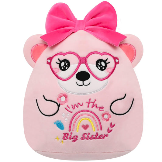 Big Sister Gifts Bear Plush - Cute "I'm the Big Sister" Plush Bear with Big Bow Heart Glasses Rainbow Embroidery Toy Sister Gift for Girl Sibling Kid’s Birthday Baby Shower Bear Gift for Toddler 10in
