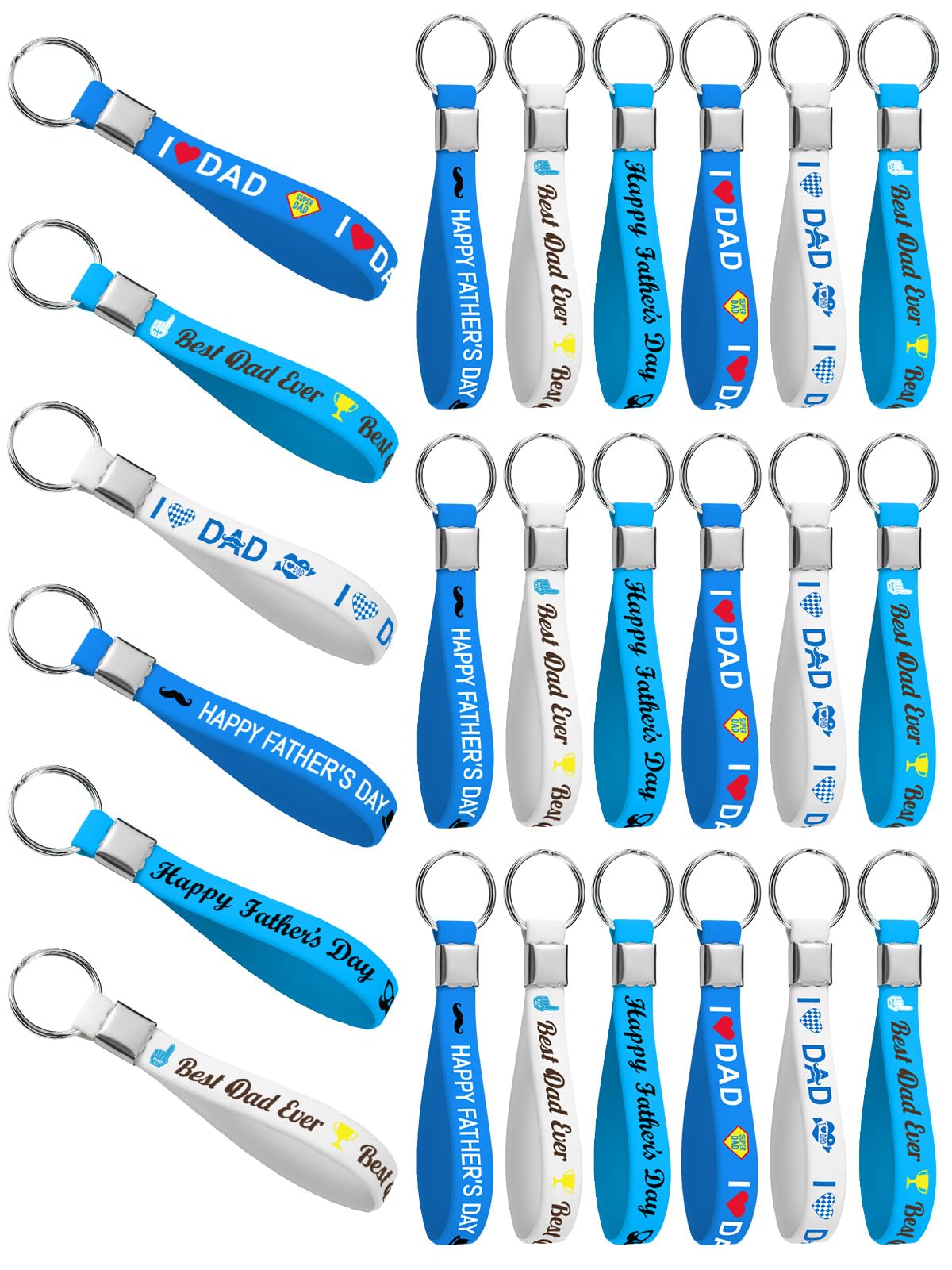 36 PCS Happy Father’s Day Keychains, BestDad Ever Party Supplies 6 Styles Silicone Wristbands Keyrings Fathers Day Keychain Bulk Stuffers Fillers Fathers Day Party Favors Birthday Gift