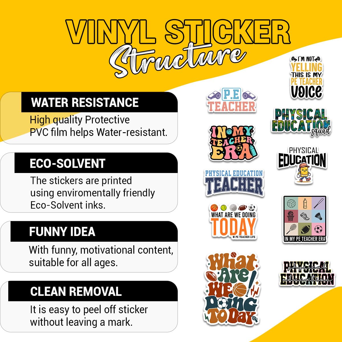10 Pcs Physical Education Teacher Stickers – Gift for Gym Teachers, Coaches, Parents, Friends, Teammates – Ideal for Laptops, Water Bottles, Tumblers, Notebooks, Scrapbooking 3