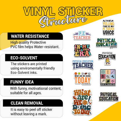 10 Pcs Physical Education Teacher Stickers – Gift for Gym Teachers, Coaches, Parents, Friends, Teammates – Ideal for Laptops, Water Bottles, Tumblers, Notebooks, Scrapbooking 3