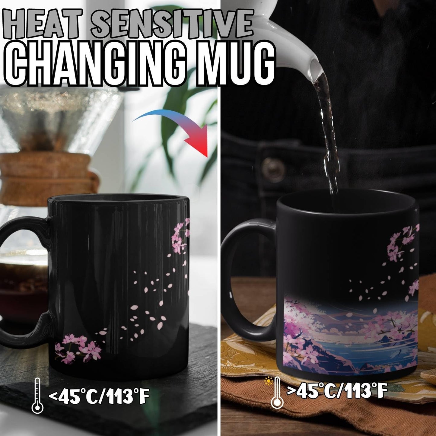 Onebttl Japanese Gifts Coffee Mug for Women Men, Cute 12oz Heat Sensitive Magic Coffee Mug for Friends, Girlfriends, Boyfriends, Japanese Friends for Christmas, Birthday