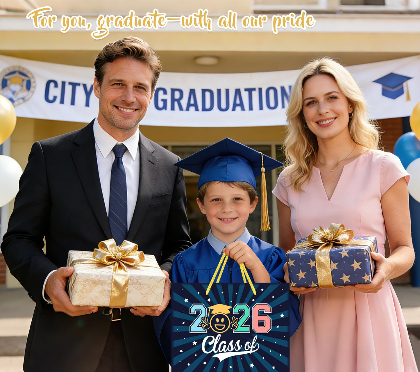 GMEMNOV Graduation Gift Bag 2026-12.6" Large Graduation Gift Bag with Tissue Paper Class of 2026 Graduation Party Favor Bags for High School College Graduates