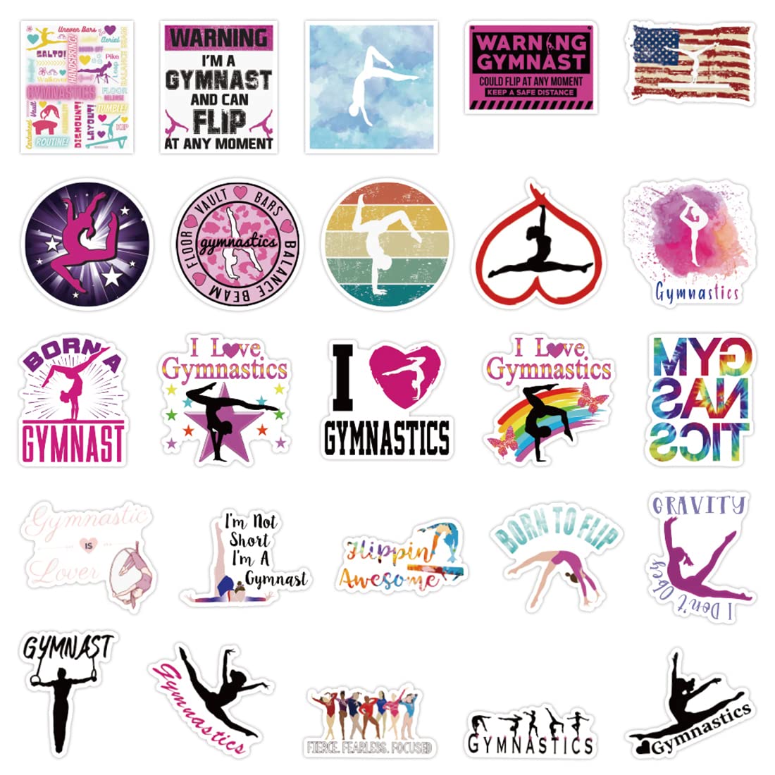 100 PCS Gymnastics Stickers, Gymnastics Gifts Stickers for Laptop, Water Bottles, Luggage, Computer, Cell Phone