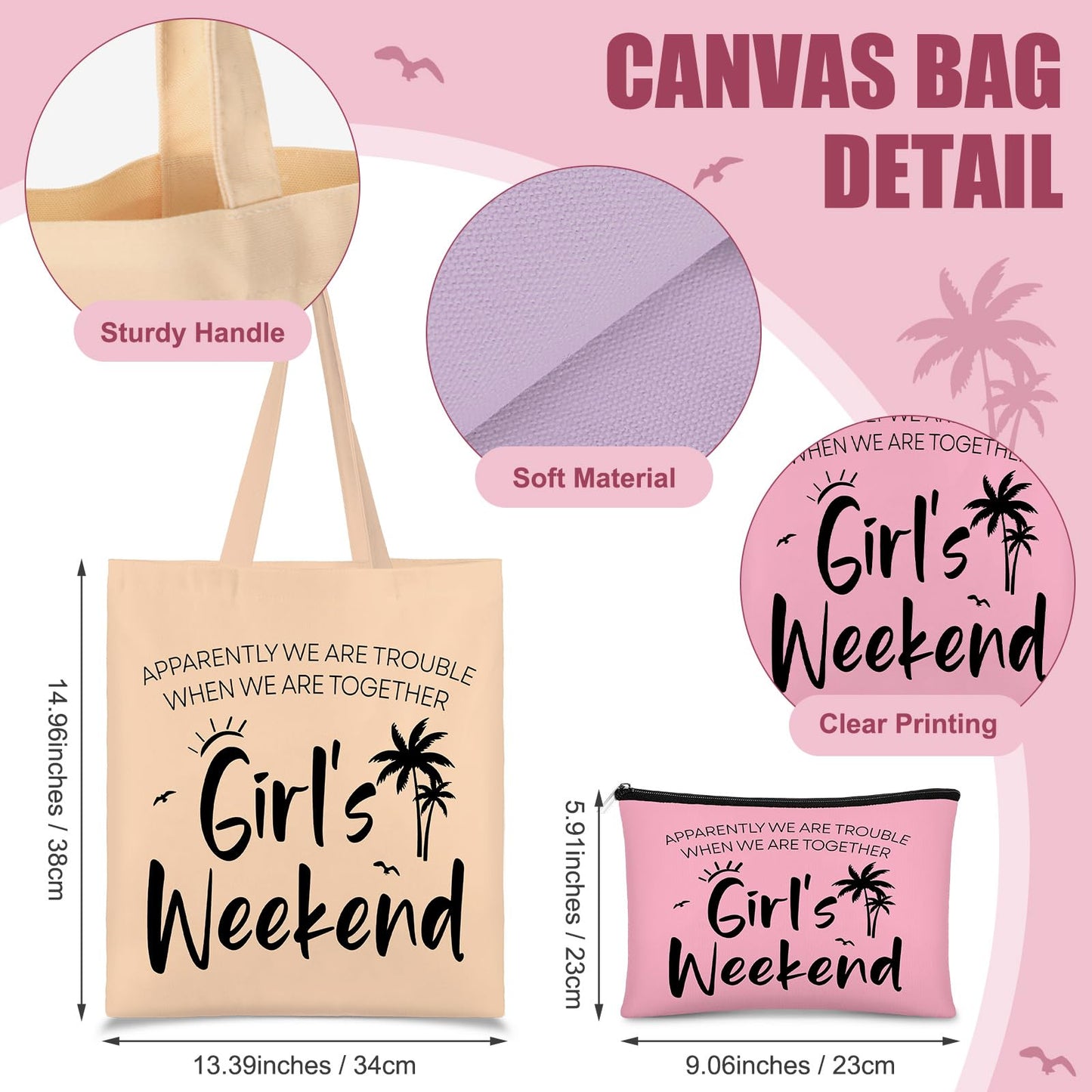 Paterr 8 Pcs Girls Weekend Trip Gifts for Women 4 Makeup Bags 4 Tote Bags Galentine Summer Vacation Bestie Friendship Favors(Weekend,Stylish Color)