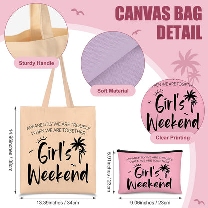 Paterr 8 Pcs Girls Weekend Trip Gifts for Women 4 Makeup Bags 4 Tote Bags Galentine Summer Vacation Bestie Friendship Favors(Weekend,Stylish Color)