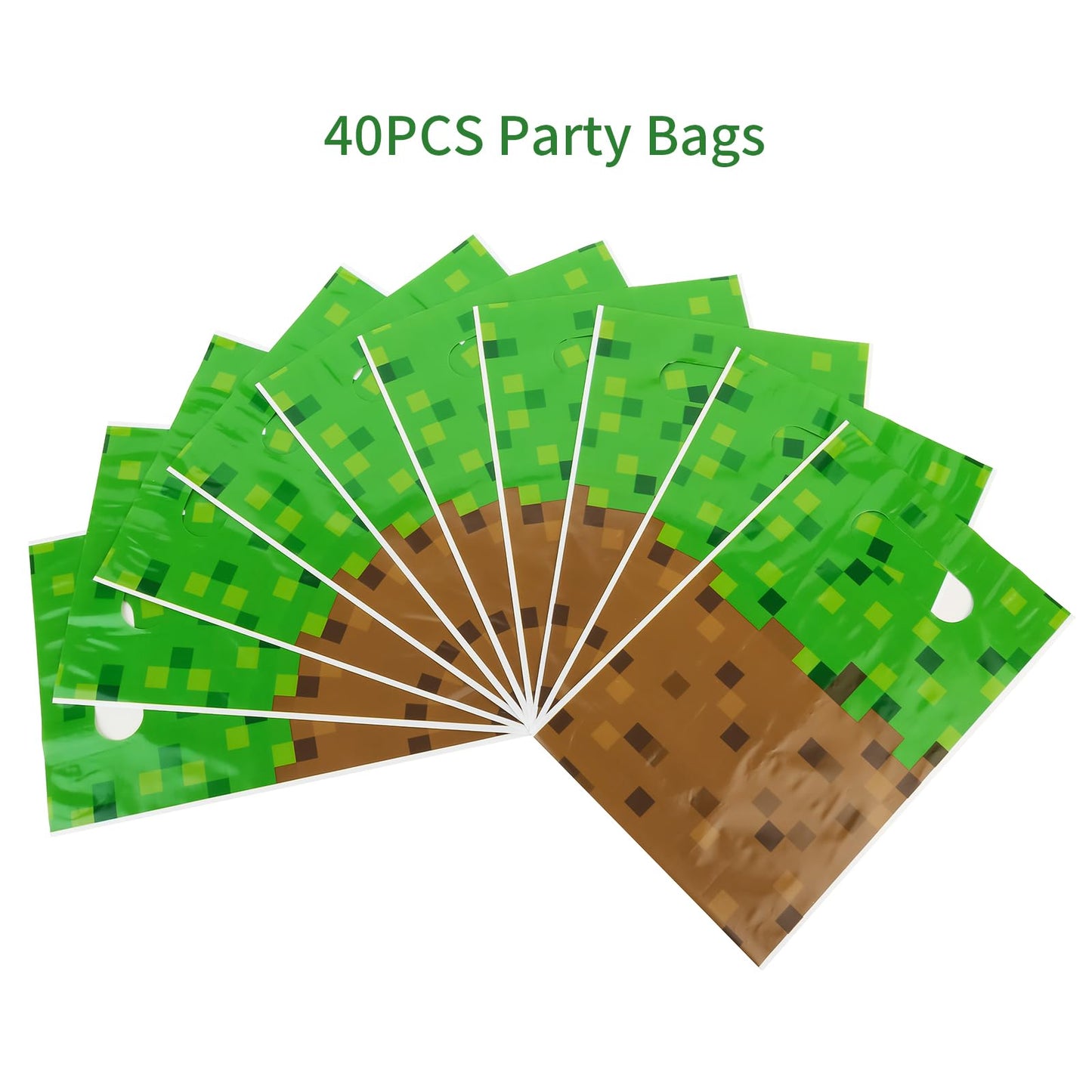 ADARRO 50PCS Pixel Birthday Party Favor Bags, Green and Brown Pixel Video Game Theme Party Goodies Candy Snack Treat Bags