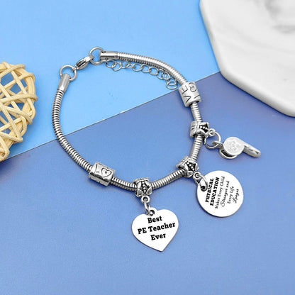 PE Teacher Gifts Bracelet Teacher Appreciation Gifts from Student Physical Education Gift Pe Bracelet Coach Gifts for Women Retirement Gifts for Teachers Graduation Gifts for Her Going Away Gifts