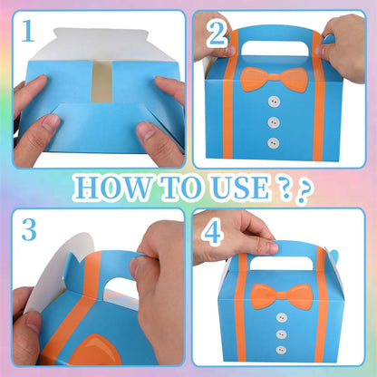 Bolsome 16 Pack Orange Blue Party Favor Boxes Blue Orange Cartoon Paper Treat Boxes for Birthday Party Baby Shower Party Supplies