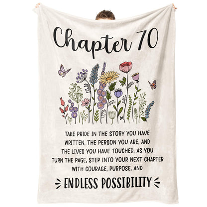 Afterprints 70th Birthday Gifts for Women, Chapter 70 Birthday Blanket, 70 Year Old Bday Gift for Woman, Mom, Friend, Sister, 70th Birthday Decorations, Turning 70 Throw Blankets 50'' x 60''