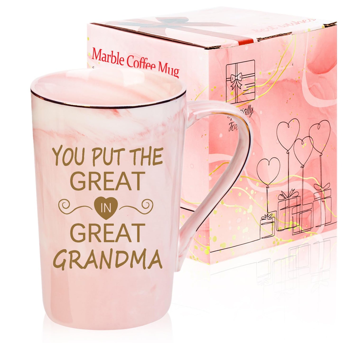 Christmas Gifts for Grandma, Great Grandma Mug, Birthday Mother’s Day Gifts for Grandmother from Granddaughter Grandson Grandchild, 14 OZ Pink with Gift Box