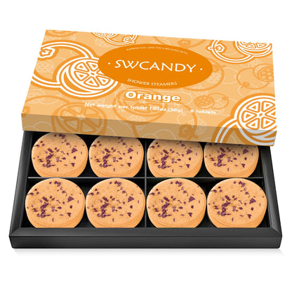 SWCANDY Shower Steamers Aromatherapy Birthday Gifts for Women Travel Essentials, 8 Pcs Orange, Bath Bombs Shower Bombs with Natural Essential Oils, Relaxation Home SPA
