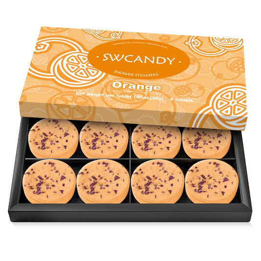SWCANDY Shower Steamers Aromatherapy Birthday Gifts for Women Travel Essentials, 8 Pcs Orange, Bath Bombs Shower Bombs with Natural Essential Oils, Relaxation Home SPA