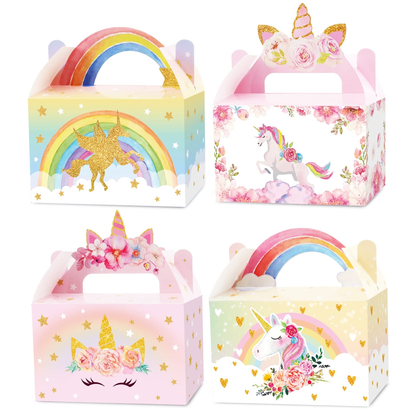 Tevxj 12 Pack Unicorn Party Favor Treat Boxes Unicorn Goodies Gift Boxes Party Supplies Birthday Bags Pastel Rainbow Theme Candy Bag for Girls Birthday Kids Decoration 6 x 3 x 3.5 Inches