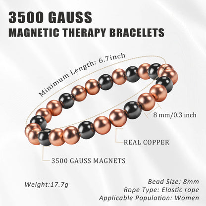 PEALICIOUS Copper Bracelet for Women and Men, 8MM Copper Magnetic Bracelet with 3500 Gauss Magnet Beads as Rakhi Gift for Sister, Cooper Hematite Jewelry Pulsera De Cobre para Mujer for Parents