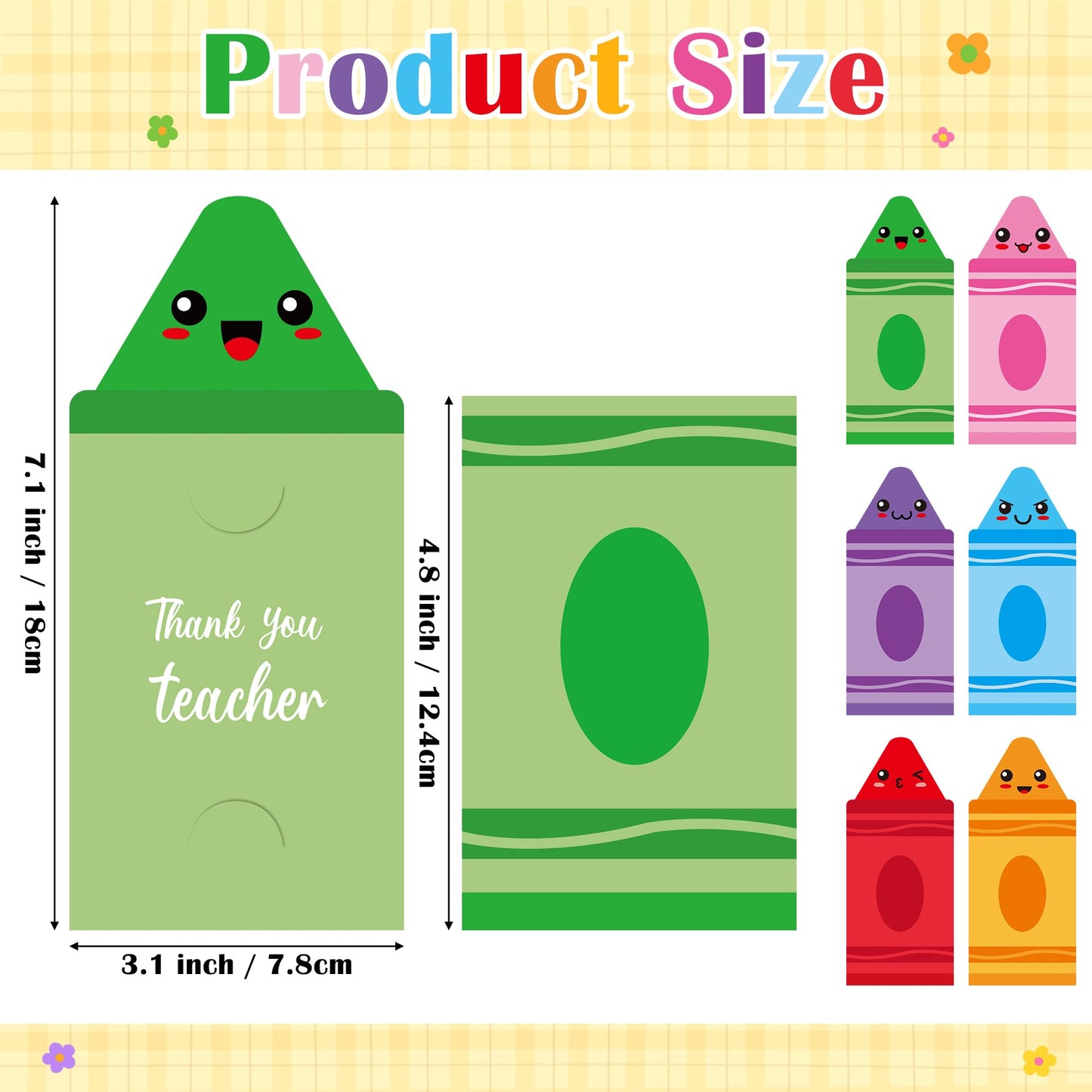 BWkoss Teacher Appreciation Gift Cards Holder- 24Pcs Crayon Theme Money Sleeves Thank You Cash Card Holders Ornaments for Teacher Appreciation Week End of Year Graduation Gifts