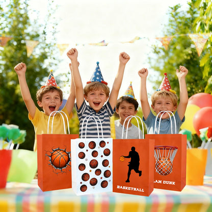 Kiooaci 24 Pcs Basketball Gift Bags, Basketball Paper Goodie Treat Candy Party Favor Bags with handle for Team Birthday Theme Party Supplies
