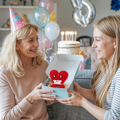 Birthday Gifts for Mom - Pocket Hug Heart with Positive Emotional Card Handmade Crochet Heart Doll for Mother's Day Women Mom Grandma (HeartShape-Red2)