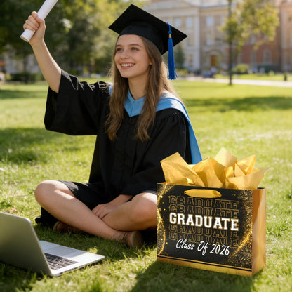Nihuecne 13" Graduation Gift Bags with Tissue Paper, 4 Pack Paper Gift Bags with Handles for College & High School Graduates Grad Party, 4 Designs
