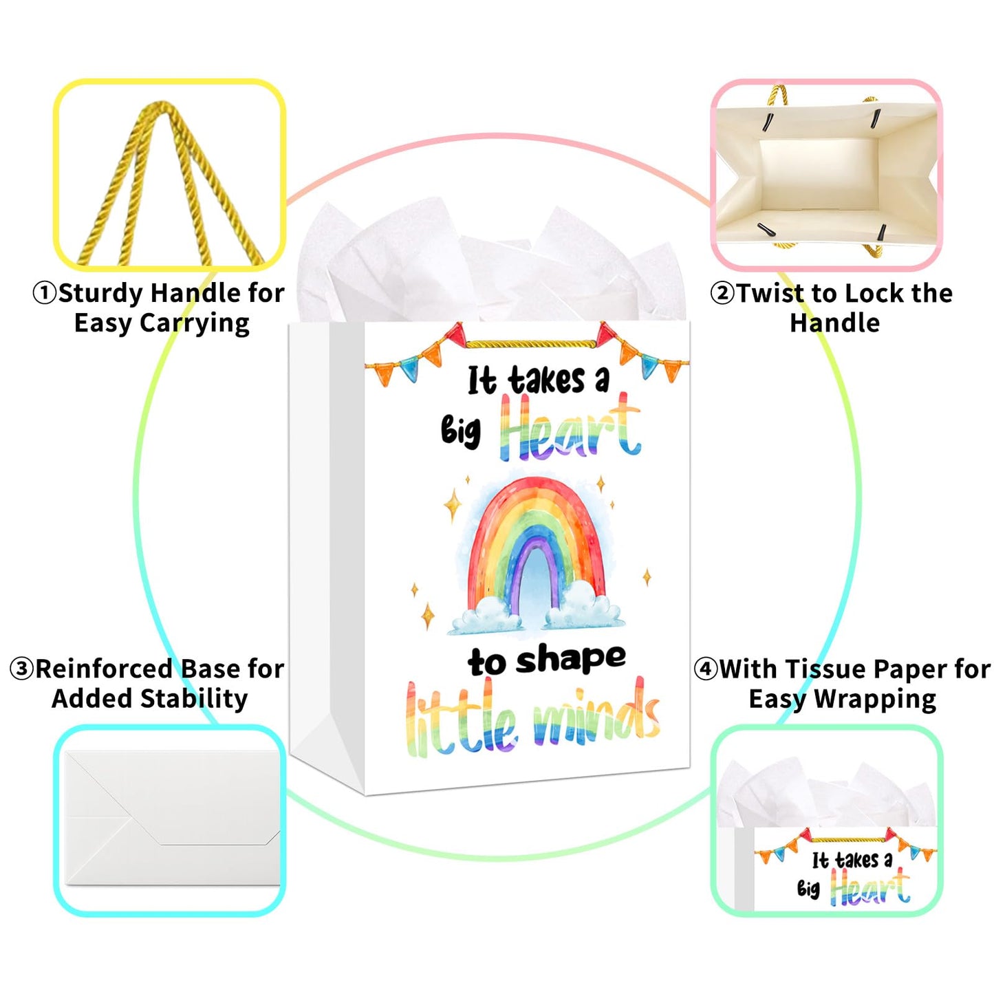 WALENGIF Teacher Appreciation Gift Bag - 13" Large Teacher Gift Bag with Tissue Paper and Handle Graduation End of Year Teacher Week Thank You Teachers Retirement Gifts