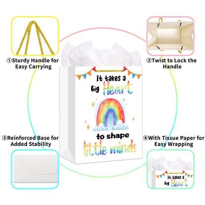 WALENGIF Teacher Appreciation Gift Bag - 13" Large Teacher Gift Bag with Tissue Paper and Handle Graduation End of Year Teacher Week Thank You Teachers Retirement Gifts