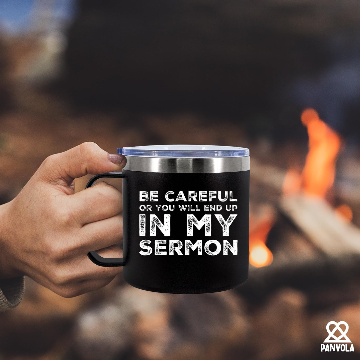 Panvola Be Careful Or You'll End Up In My Sermon Insulated Coffee Mug 14oz With Handle And Lid Pastor Gifts Minister Sarcastic 304 Stainless Steel Vacuum Insulated Tumbler Camping Travel Cup