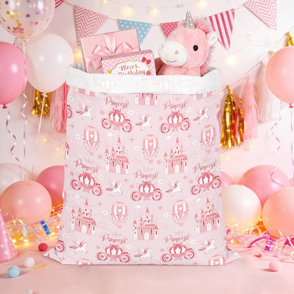 WRAPAHOLIC 56" Extra Large Princess Plastic Gift Bag - Princess Castle Design Pink Jumbo Bike Bag Gift Wrap for Kids Girls Birthday and Baby Girl Shower - 56" H x 36" W