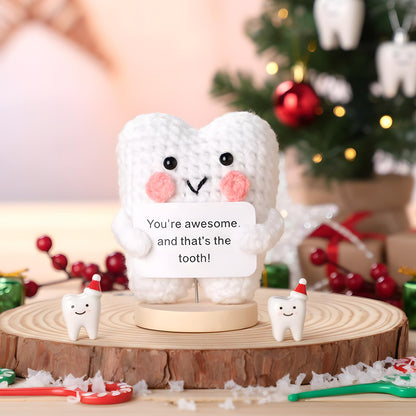 Simgoing Funny Tooth Doll Dental Hygienist Gifts Small Positive Cute Handmade Crochet Plush Doll with Card Dental Assistant Inspirational Gifts Dentist Nurse Appreciation Office Desk Decor(Classic)